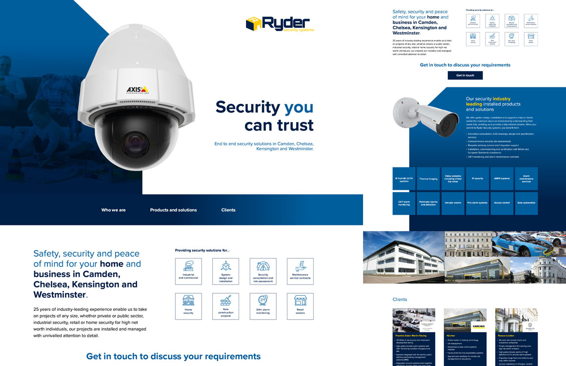 Landing pages for residential and commercial security business