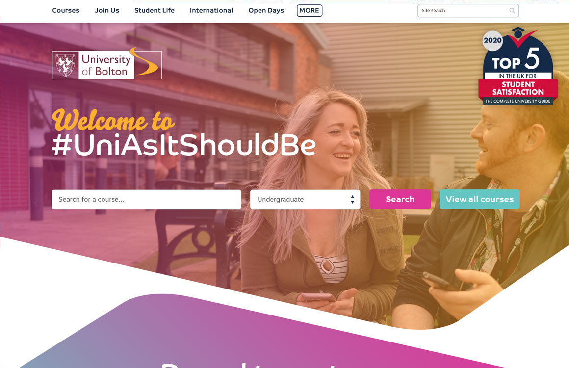 UI design for the University of Bolton website